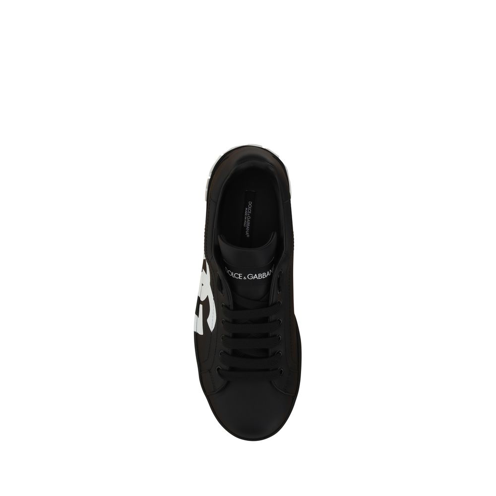 Dolce & Gabbana Black Calf Leather Bos Taurus Low Top Sneakers - Luxe Nova