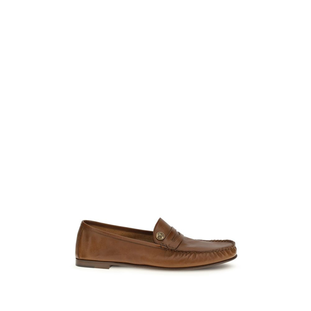 Versace Brown Calf Leather Bos Taurus Slip-On Loafers - Luxe Nova