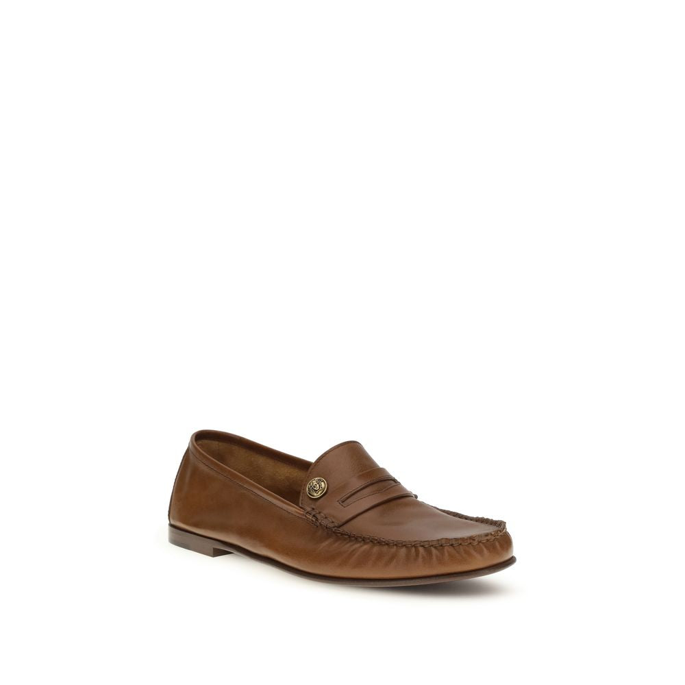 Versace Brown Calf Leather Bos Taurus Slip-On Loafers - Luxe Nova