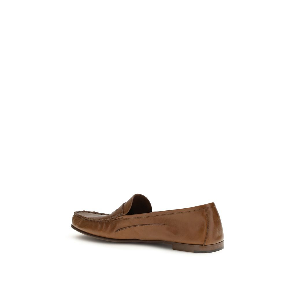 Versace Brown Calf Leather Bos Taurus Slip-On Loafers - Luxe Nova