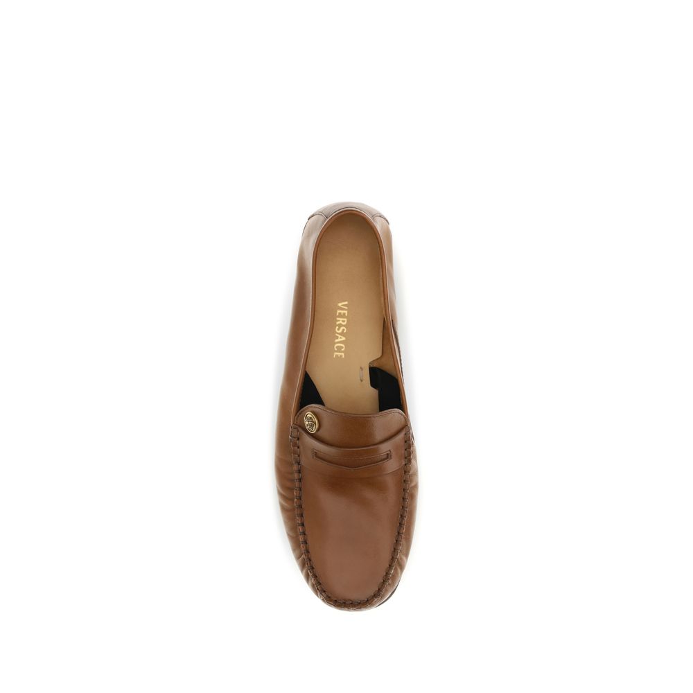Versace Brown Calf Leather Bos Taurus Slip-On Loafers - Luxe Nova