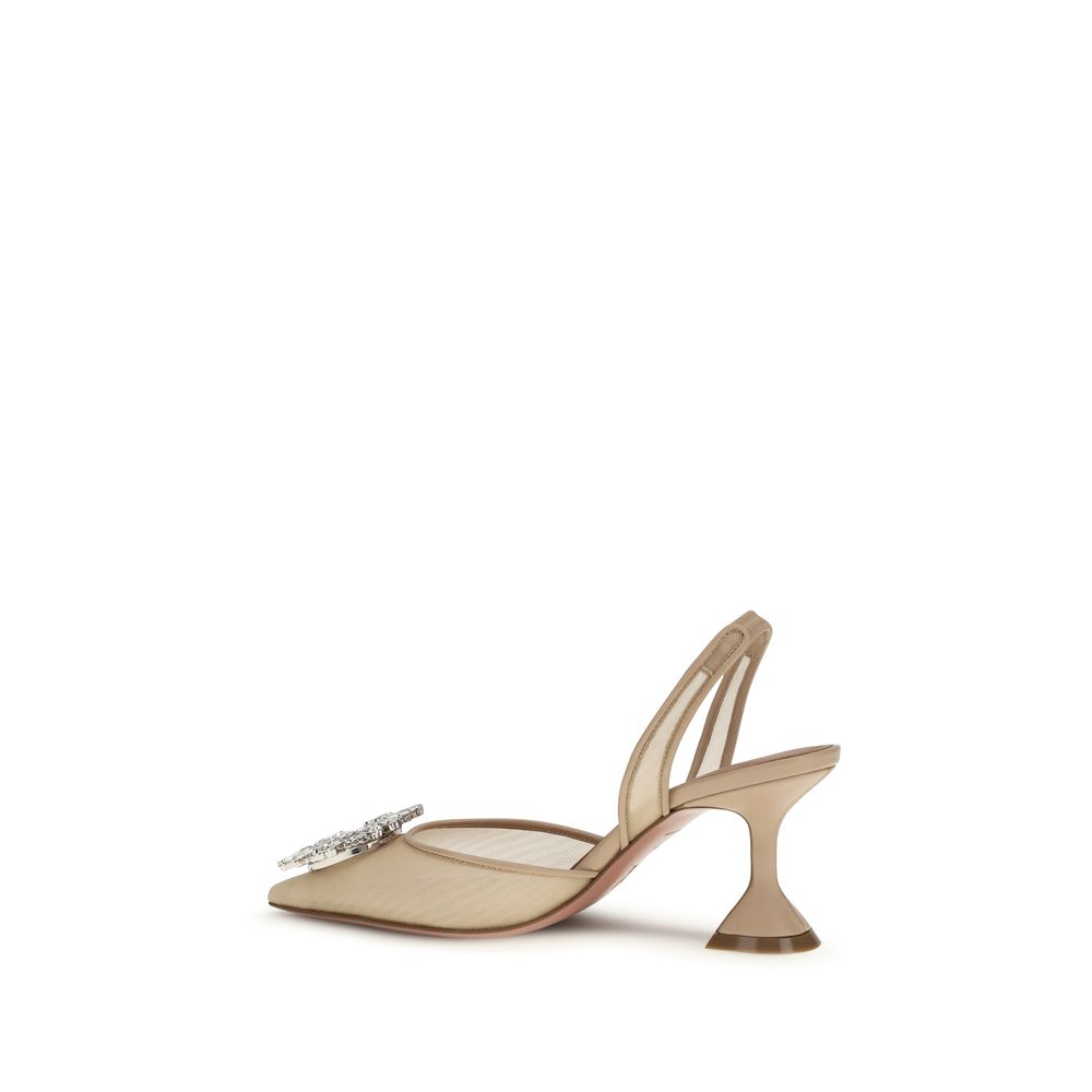 Amina Muaddi Beige Polyester High Heel Pumps - Luxe Nova
