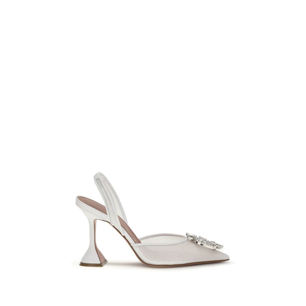 Amina Muaddi White Calf Leather Bos Taurus High Heel Pumps - Luxe Nova