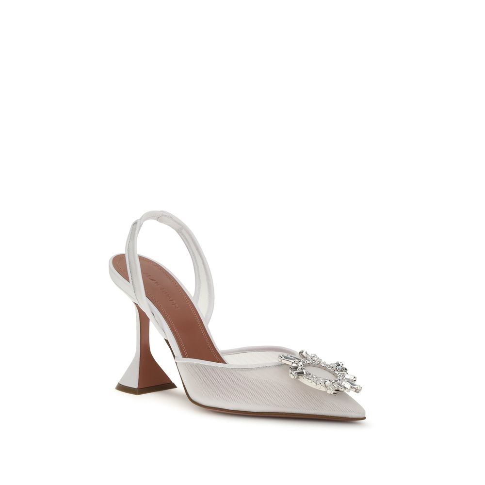 Amina Muaddi White Calf Leather Bos Taurus High Heel Pumps - Luxe Nova