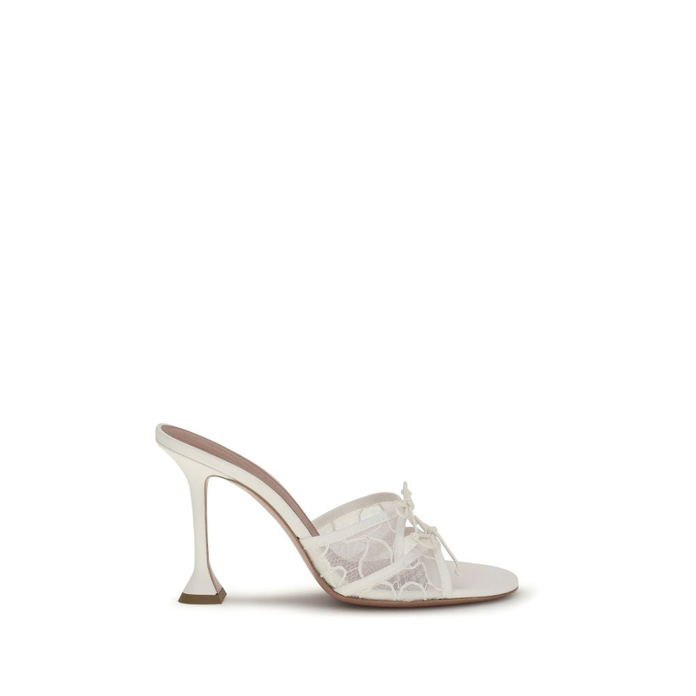 Amina Muaddi White Fabric Slippers - Luxe Nova