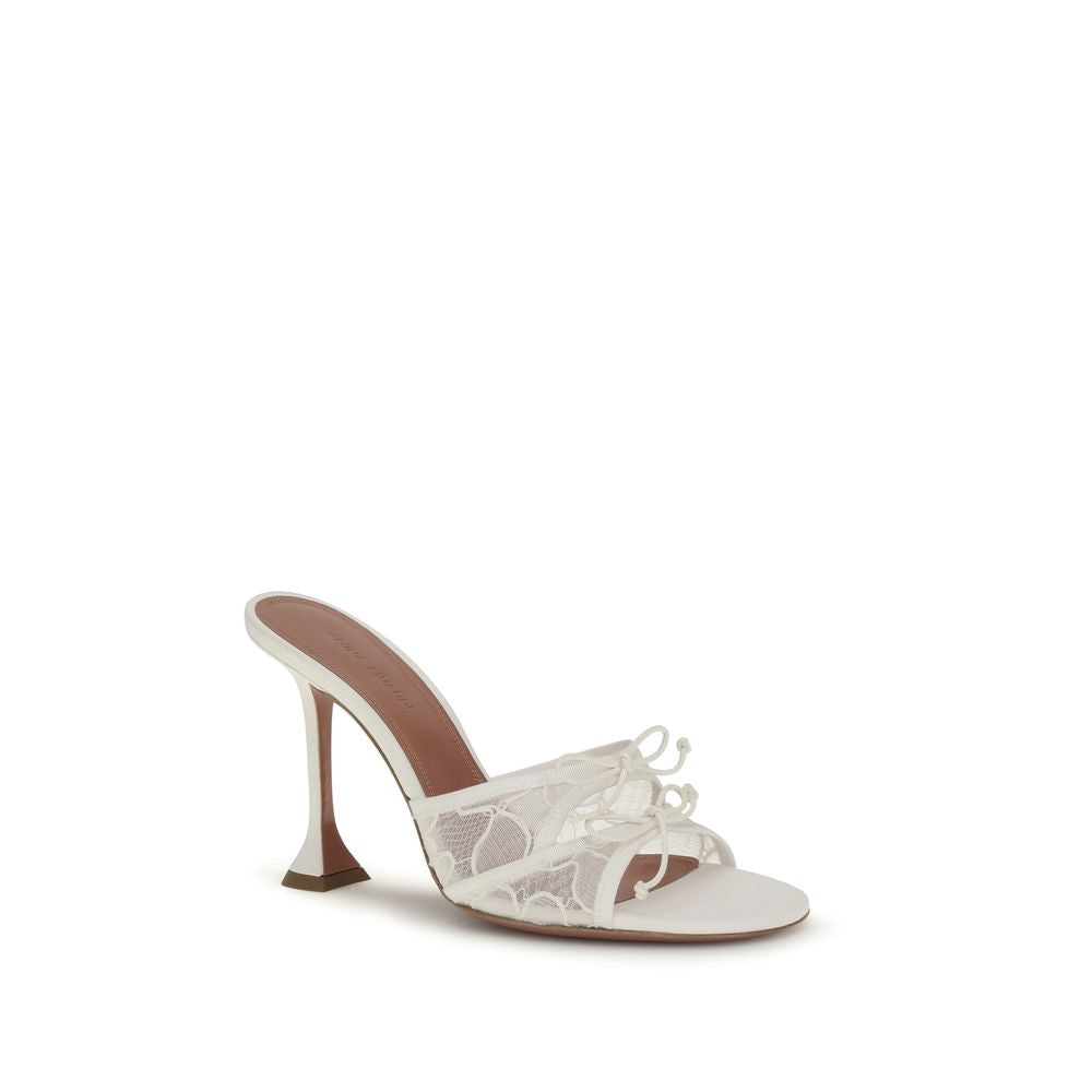 Amina Muaddi White Fabric Slippers - Luxe Nova