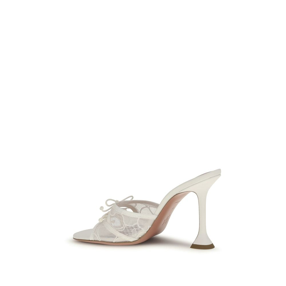 Amina Muaddi White Fabric Slippers - Luxe Nova