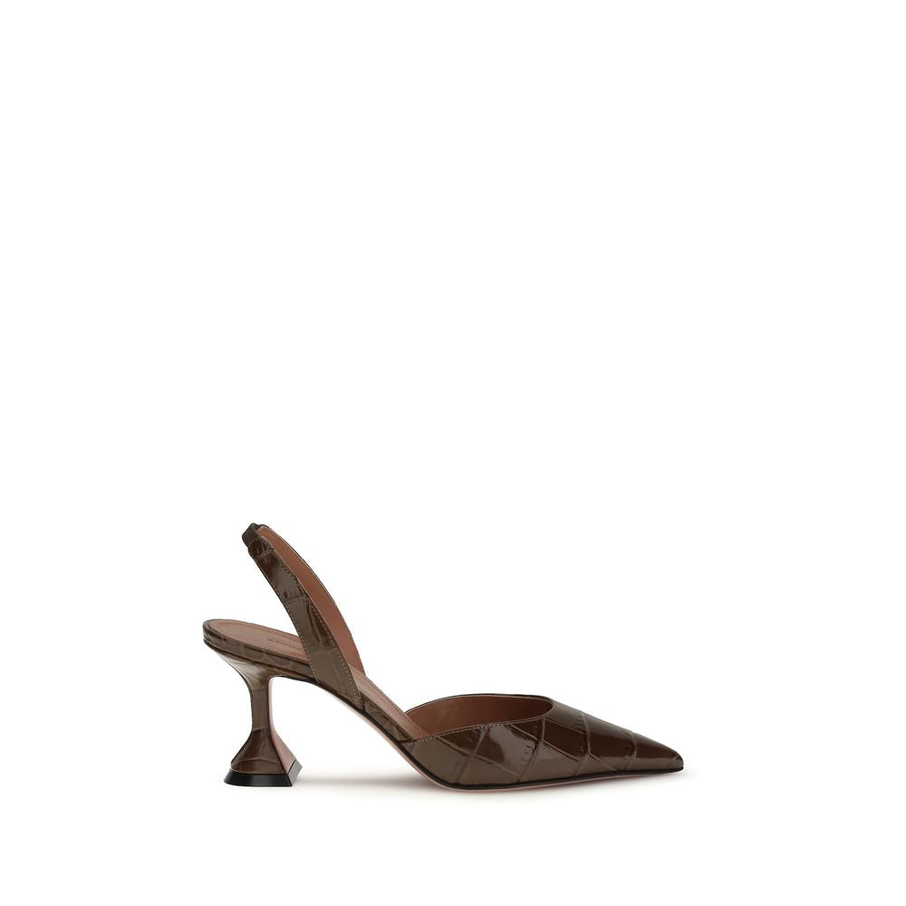 Amina Muaddi Brown Calf Leather Bos Taurus High Heel Pumps - Luxe Nova