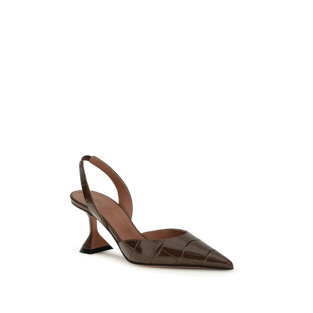 Amina Muaddi Brown Calf Leather Bos Taurus High Heel Pumps - Luxe Nova