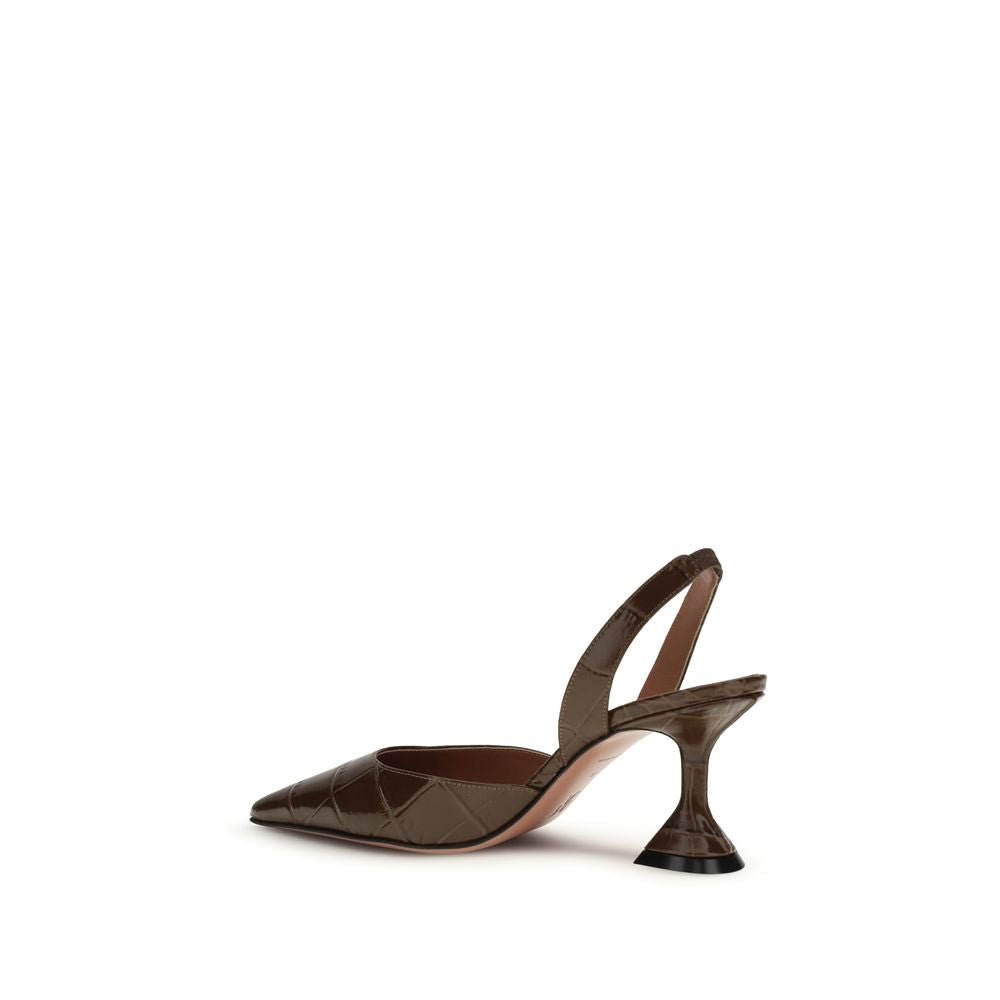 Amina Muaddi Brown Calf Leather Bos Taurus High Heel Pumps - Luxe Nova