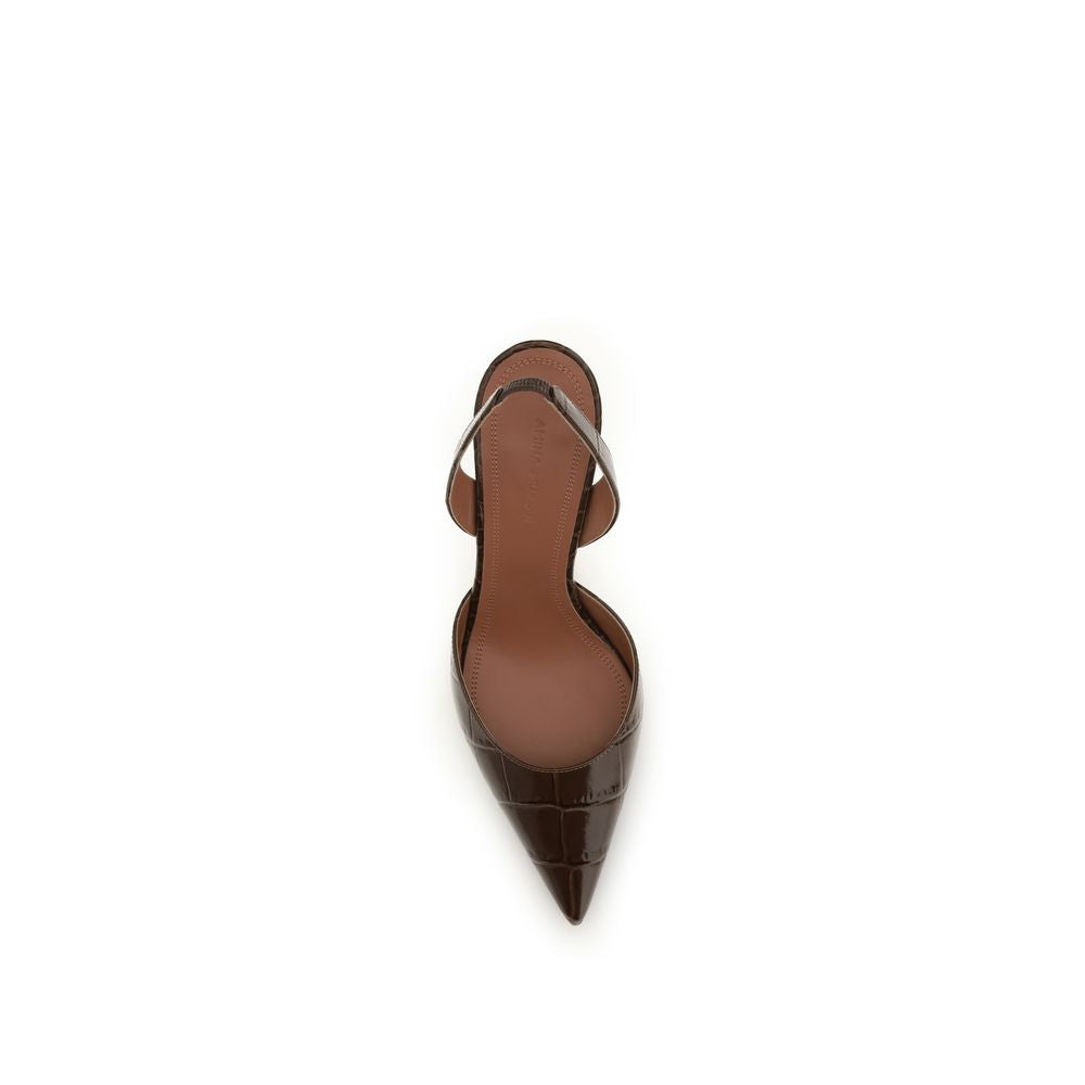 Amina Muaddi Brown Calf Leather Bos Taurus High Heel Pumps - Luxe Nova