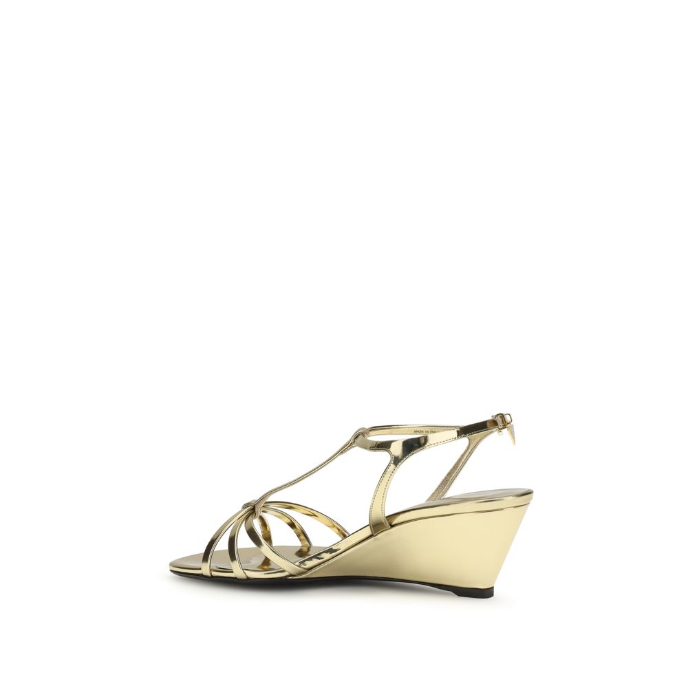 Prada Gold Calf Leather Bos Taurus Wedge Sandals - Luxe Nova