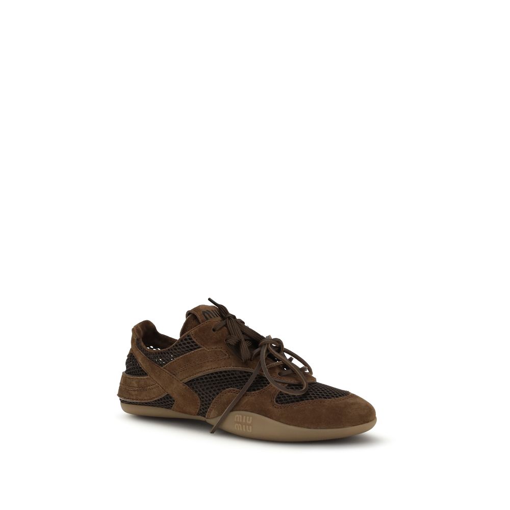 Miu Miu Brown Calf Leather Bos Taurus Athletic Sneakers - Luxe Nova