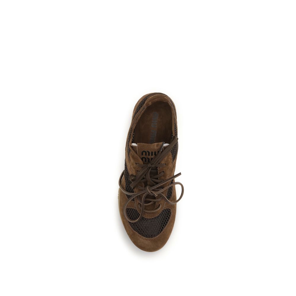 Miu Miu Brown Calf Leather Bos Taurus Athletic Sneakers - Luxe Nova