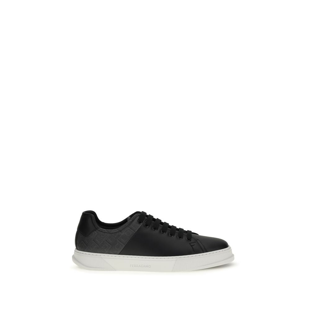 Ferragamo Black Calf Leather Bos Taurus Low Top Sneakers - Luxe Nova