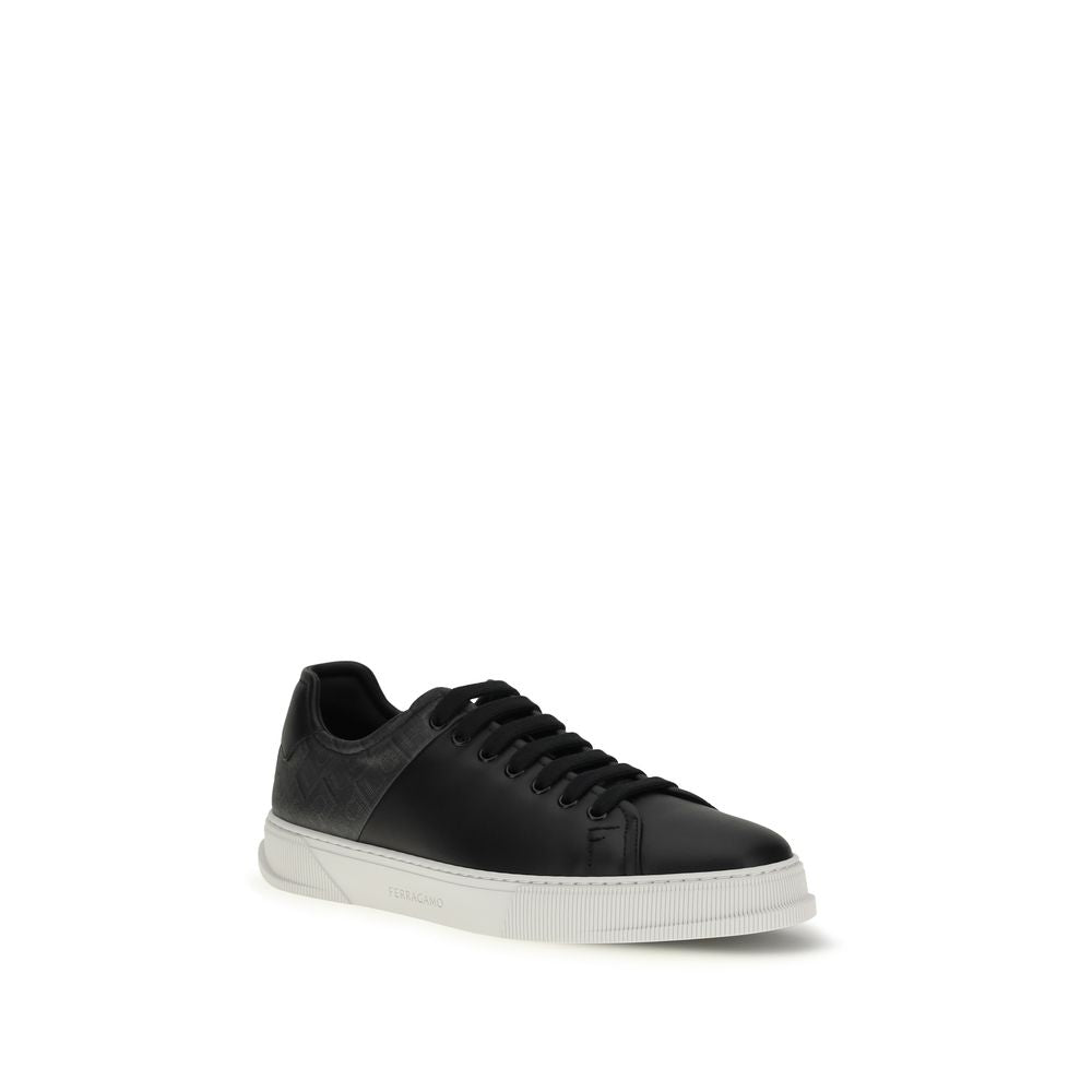 Ferragamo Black Calf Leather Bos Taurus Low Top Sneakers - Luxe Nova