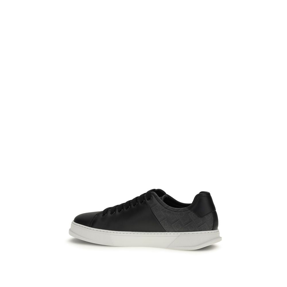 Ferragamo Black Calf Leather Bos Taurus Low Top Sneakers - Luxe Nova