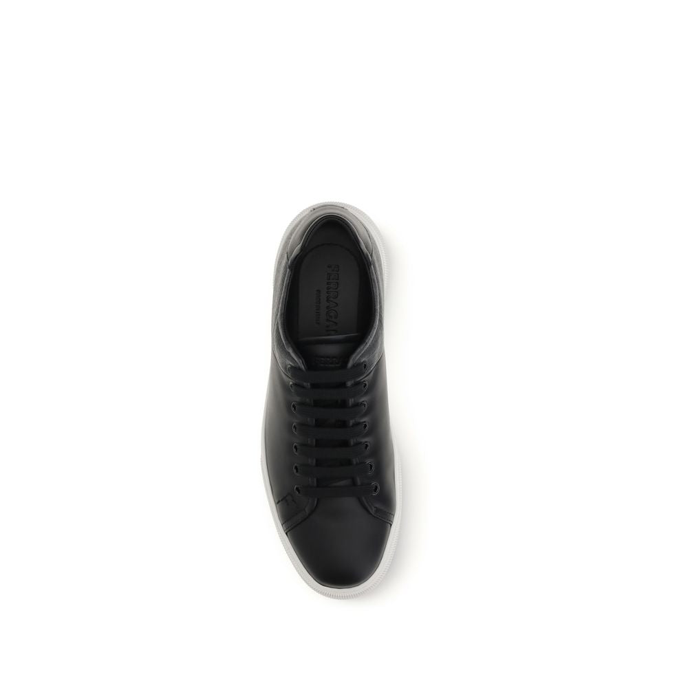 Ferragamo Black Calf Leather Bos Taurus Low Top Sneakers - Luxe Nova