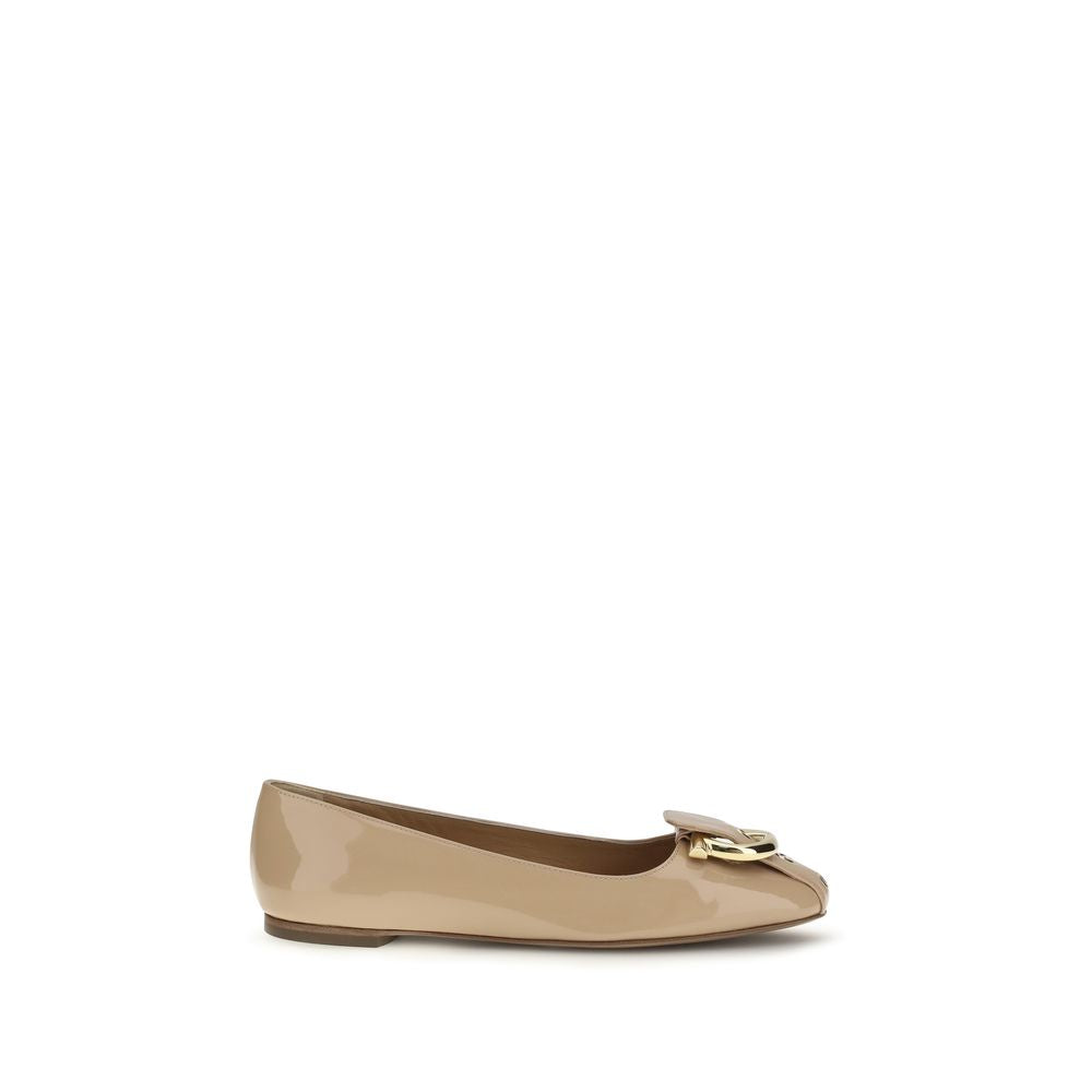 Ferragamo Beige Calf Leather Bos Taurus Ballet Flats - Luxe Nova