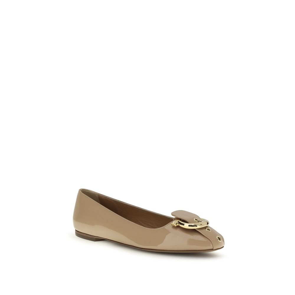 Ferragamo Beige Calf Leather Bos Taurus Ballet Flats - Luxe Nova