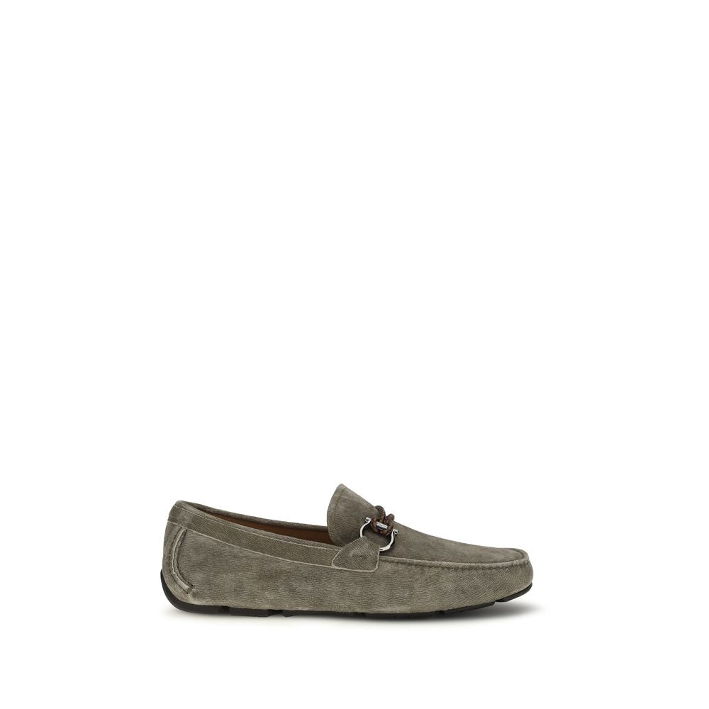 Ferragamo Gray Calf Leather Bos Taurus Slip-On Loafers - Luxe Nova