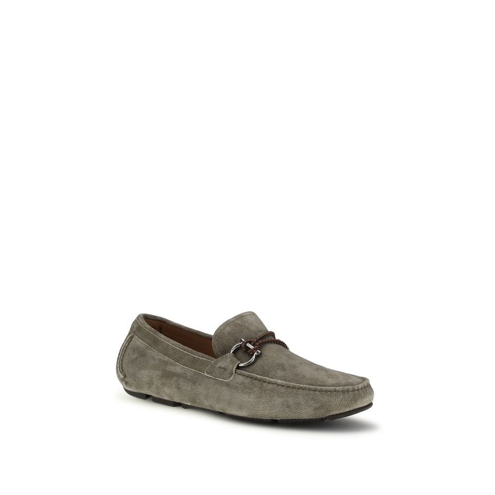 Ferragamo Gray Calf Leather Bos Taurus Slip-On Loafers - Luxe Nova
