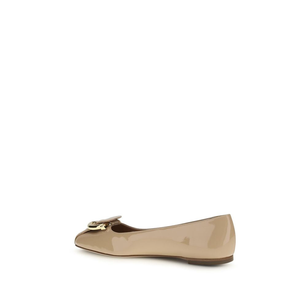 Ferragamo Beige Calf Leather Bos Taurus Ballet Flats - Luxe Nova