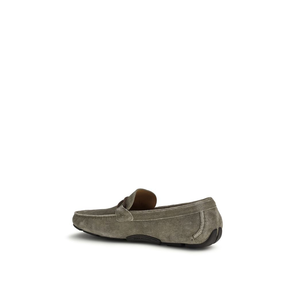 Ferragamo Gray Calf Leather Bos Taurus Slip-On Loafers - Luxe Nova