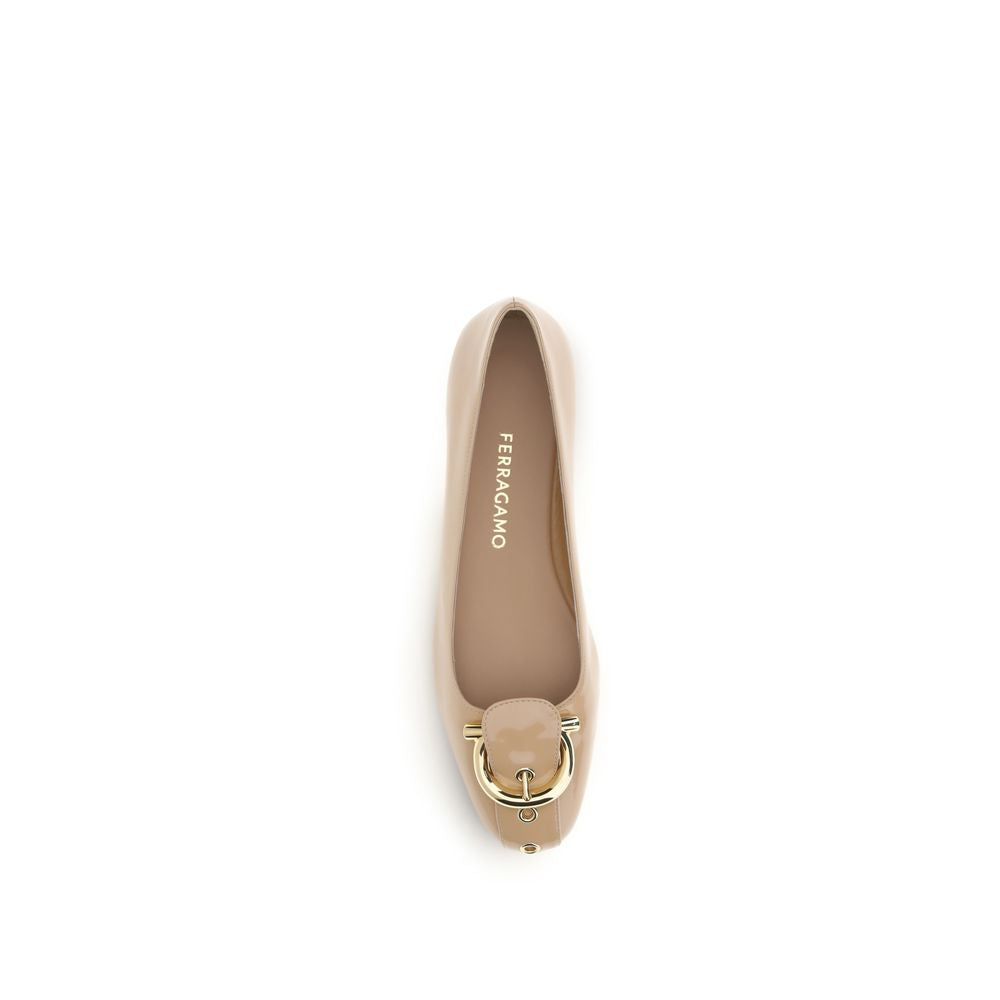 Ferragamo Beige Calf Leather Bos Taurus Ballet Flats - Luxe Nova