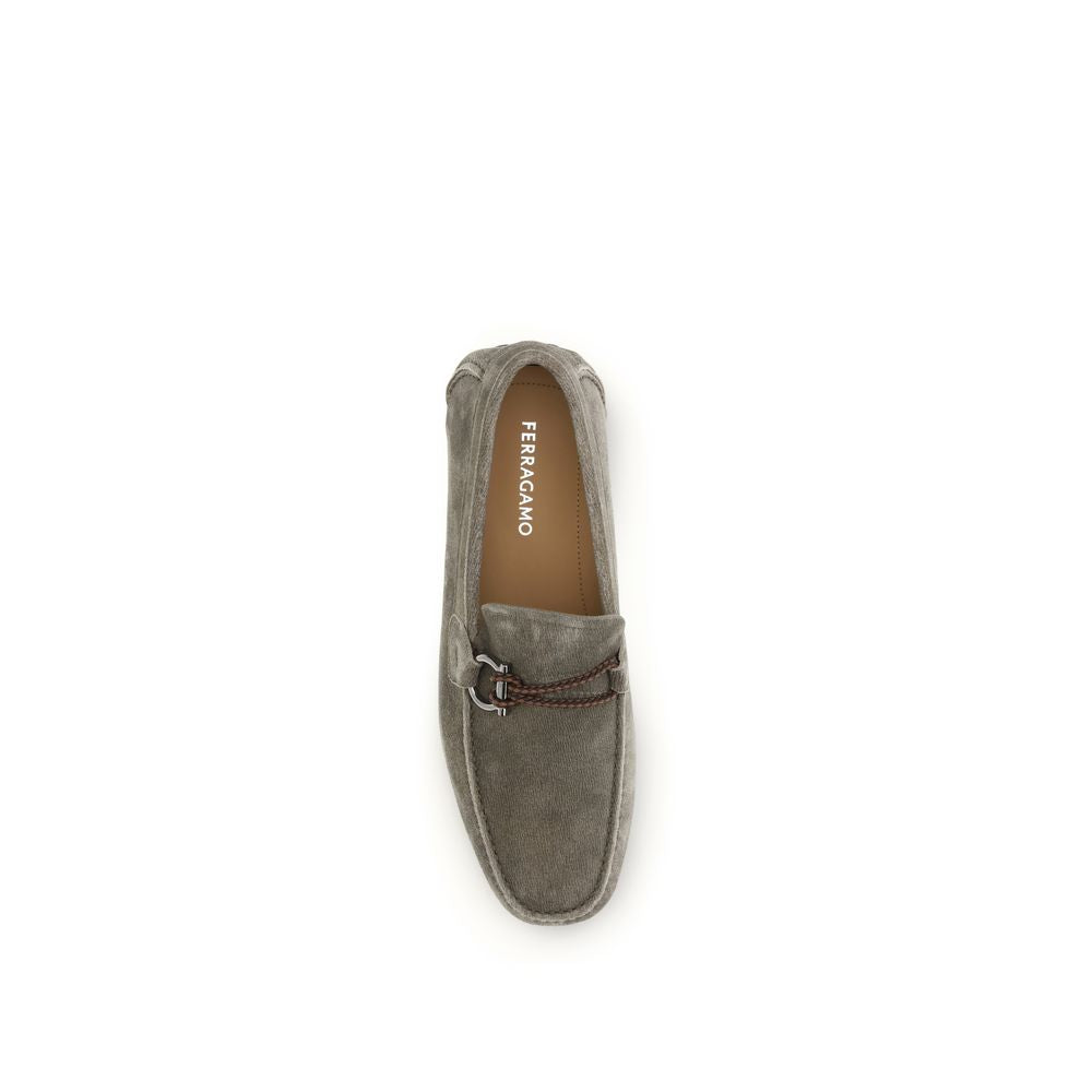Ferragamo Gray Calf Leather Bos Taurus Slip-On Loafers - Luxe Nova