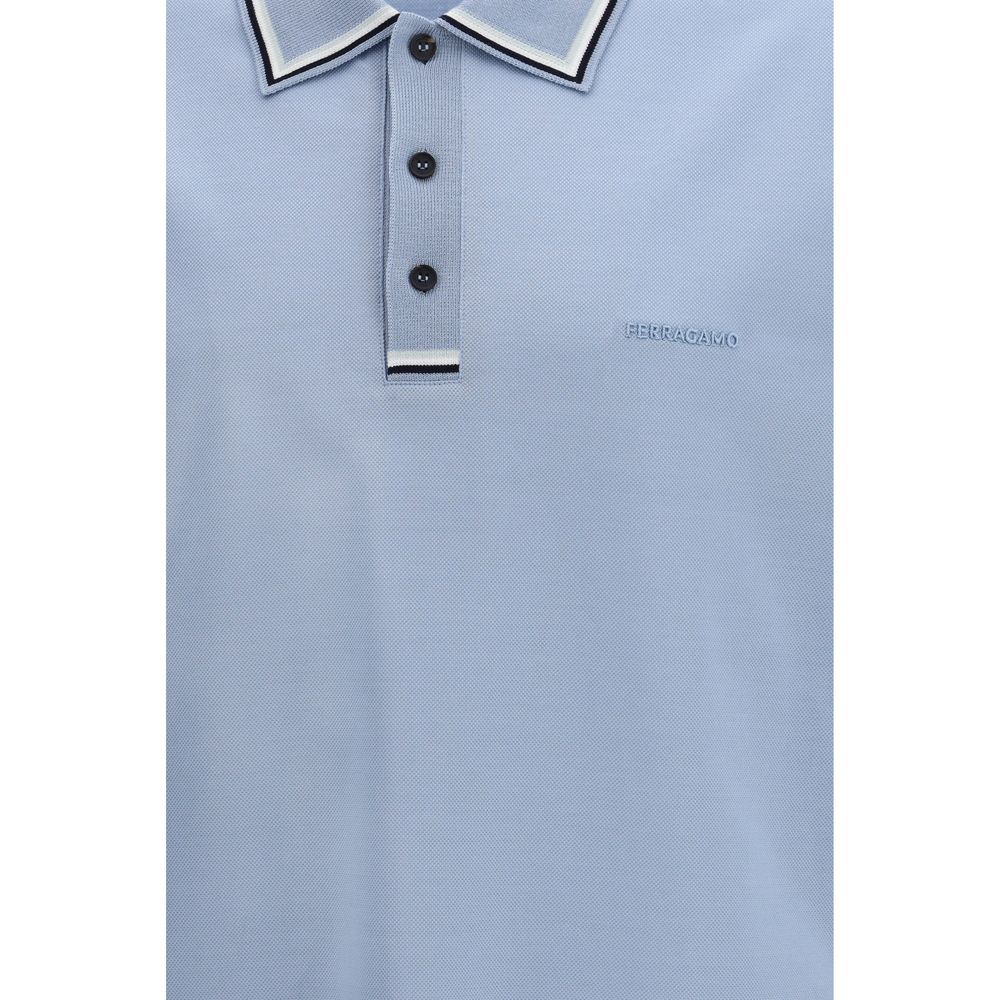 Ferragamo Blue Cotton Polo Shirt - Luxe Nova