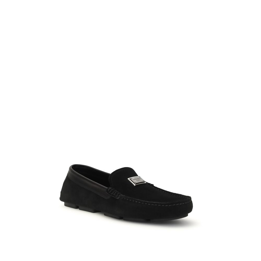 Dolce & Gabbana Black Calf Leather Bos Taurus Slip-On Loafers - Luxe Nova