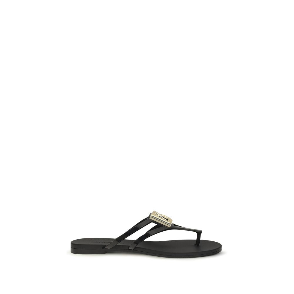 Dolce & Gabbana Black Rubber Strap-On Sandals - Luxe Nova