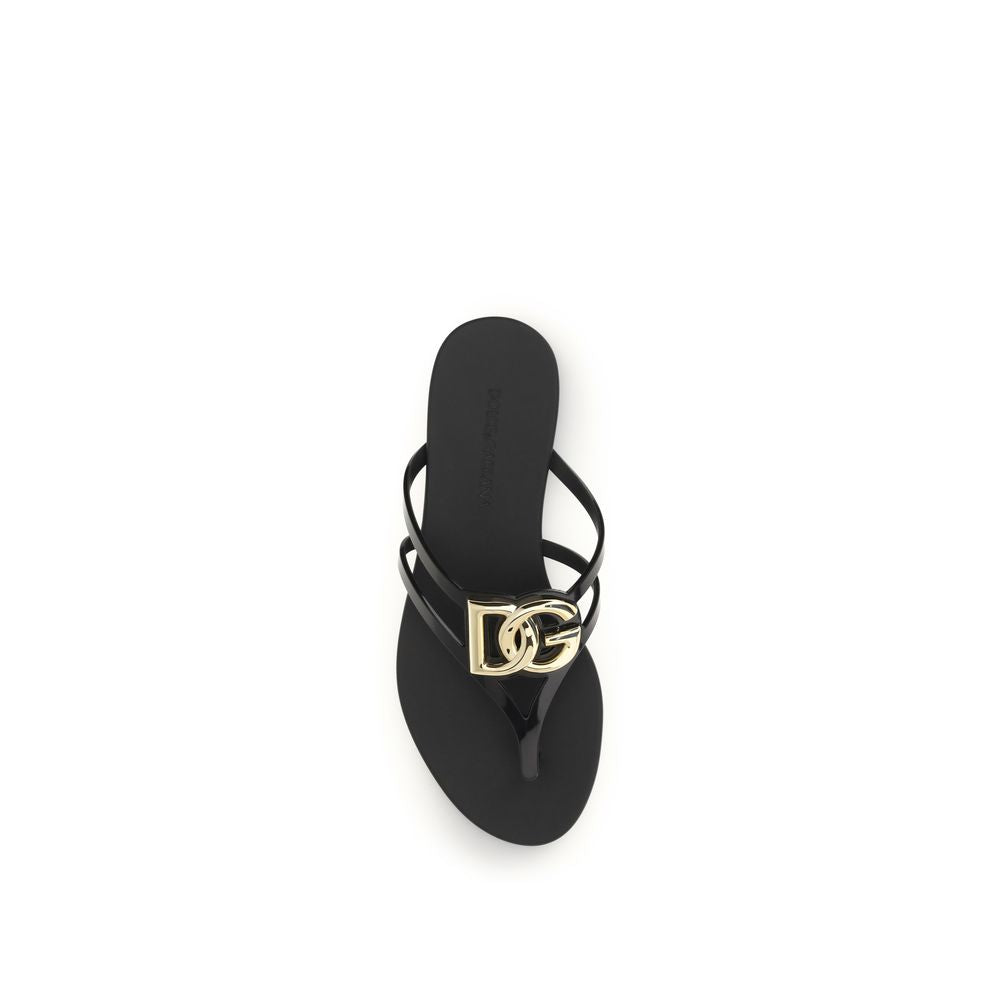 Dolce & Gabbana Black Rubber Strap-On Sandals - Luxe Nova