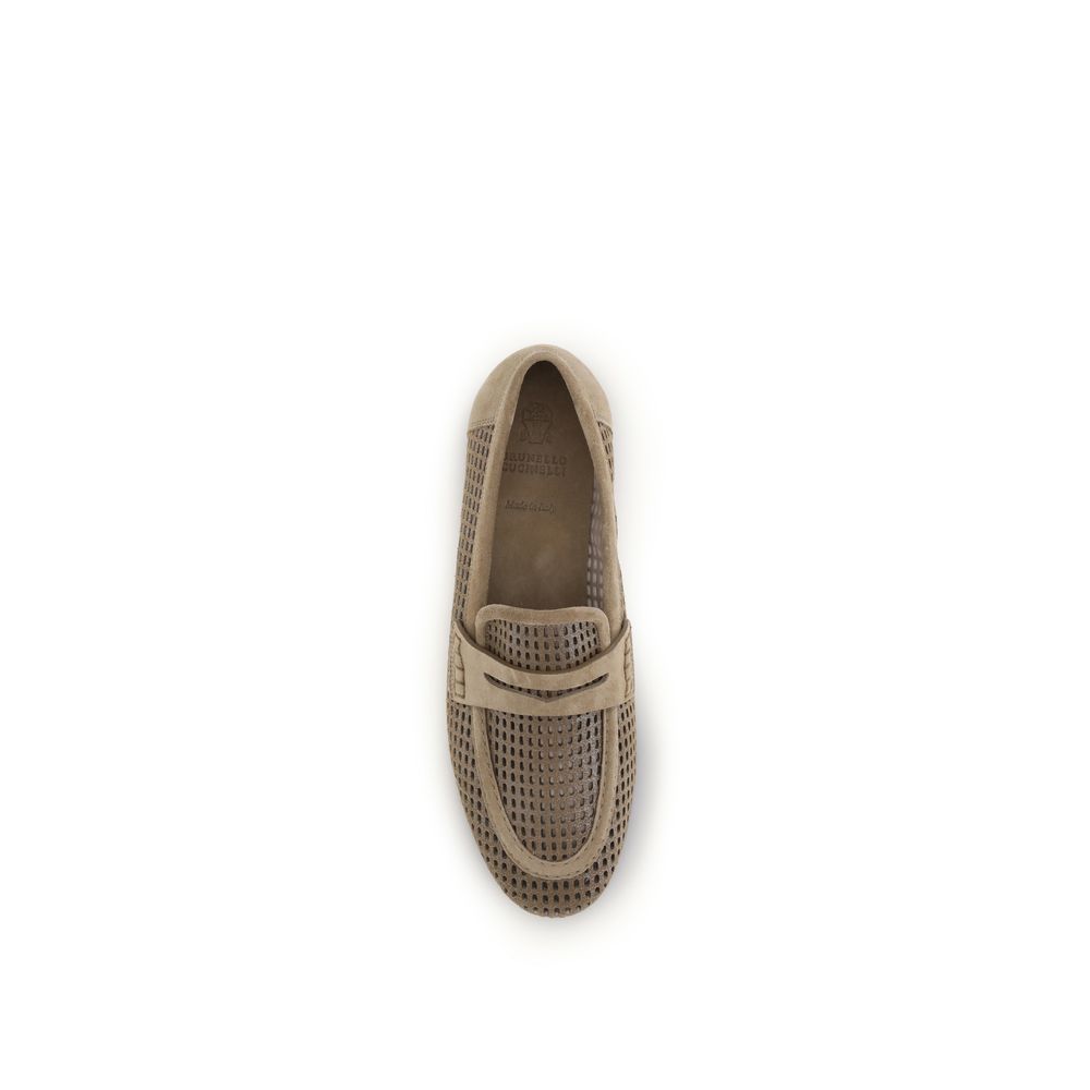 Brunello Cucinelli Beige Calf Leather Bos Taurus Slip-On Loafers - Luxe Nova