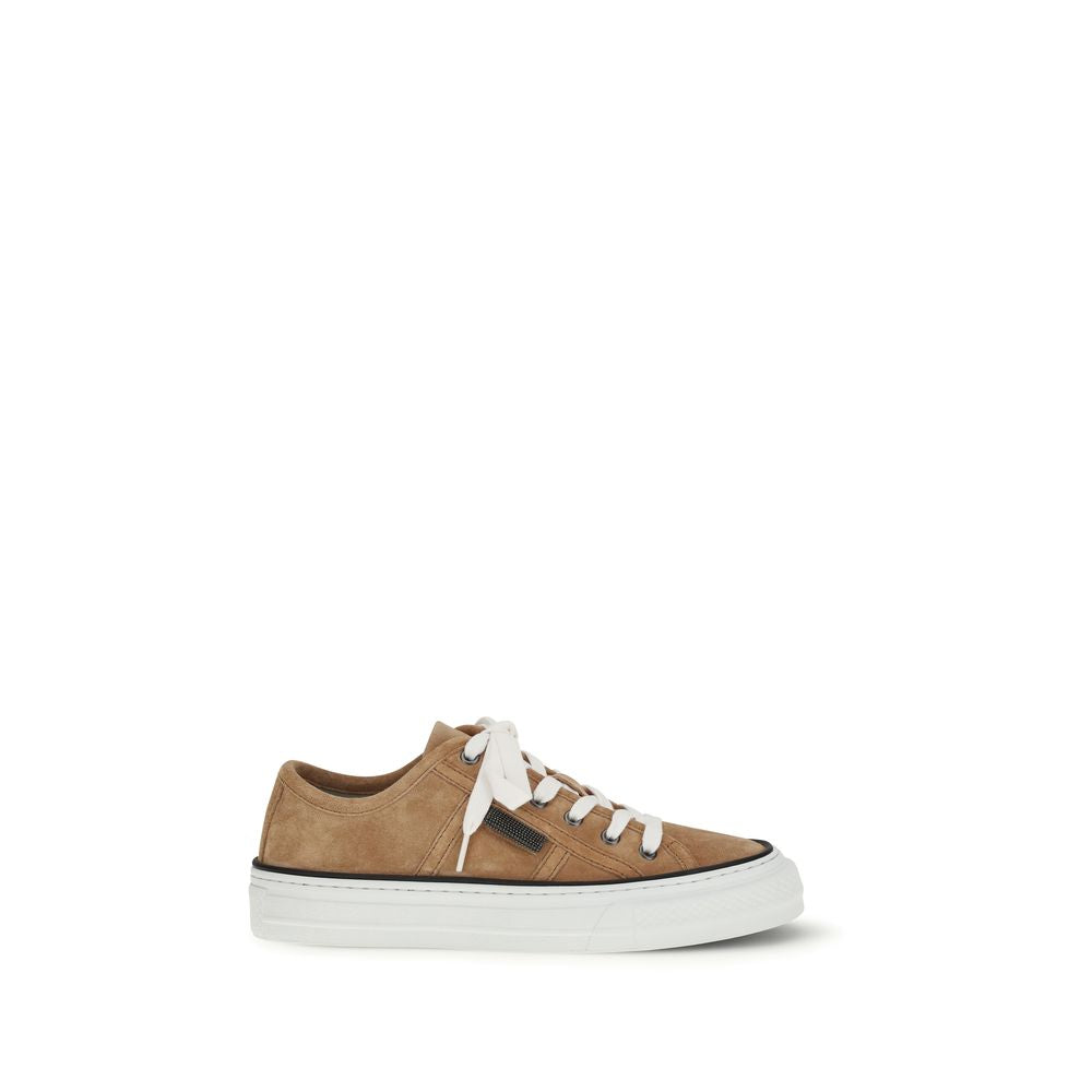 Brunello Cucinelli Beige Calf Leather Bos Taurus Low Top Sneakers - Luxe Nova