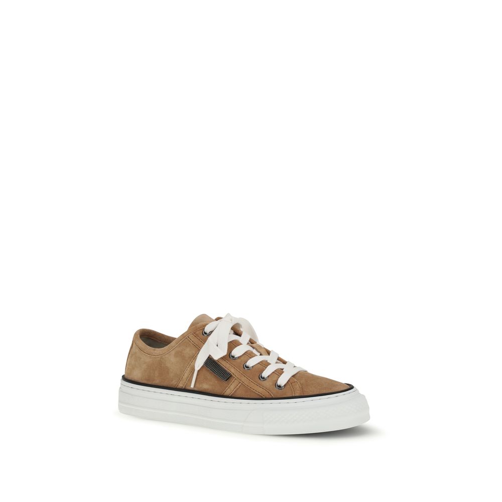 Brunello Cucinelli Beige Calf Leather Bos Taurus Low Top Sneakers - Luxe Nova