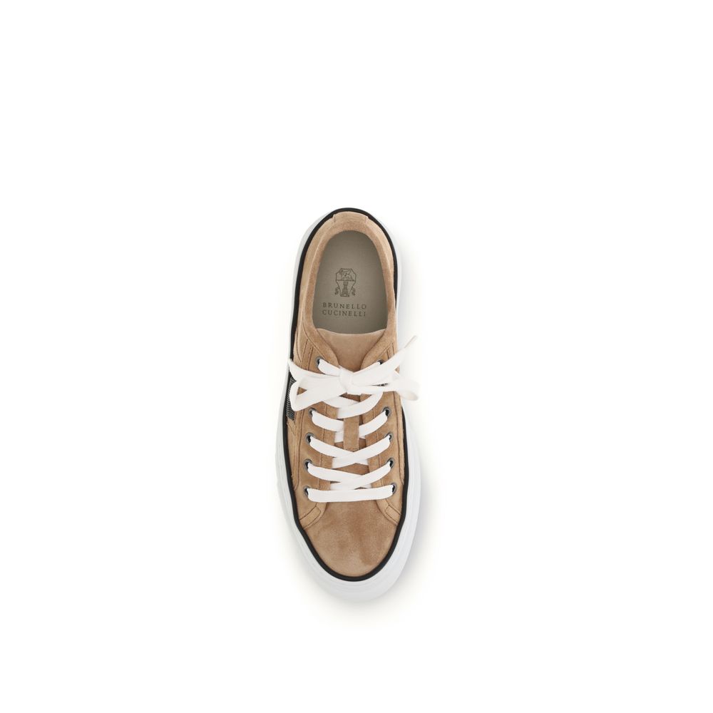 Brunello Cucinelli Beige Calf Leather Bos Taurus Low Top Sneakers - Luxe Nova