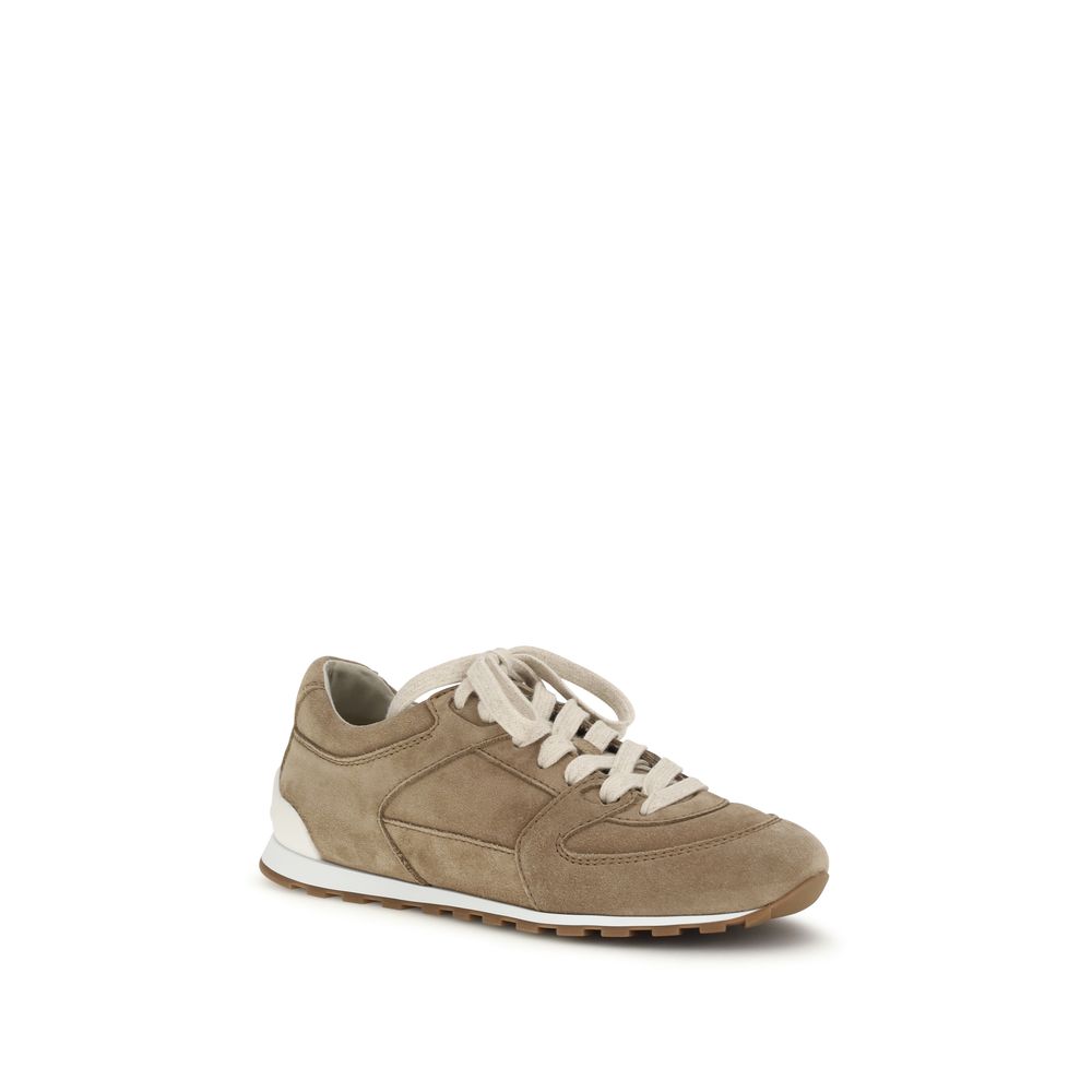 Brunello Cucinelli Beige Calf Leather Bos Taurus Low Top Sneakers - Luxe Nova