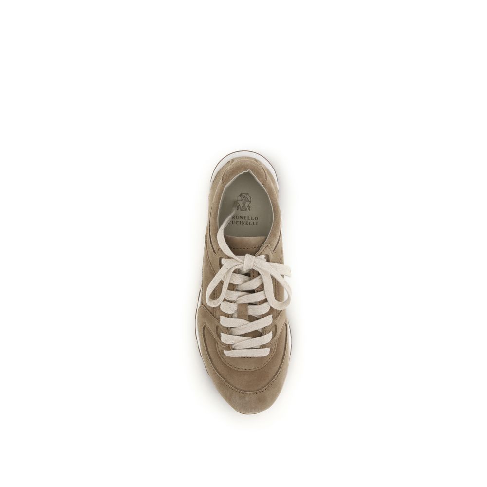Brunello Cucinelli Beige Calf Leather Bos Taurus Low Top Sneakers - Luxe Nova