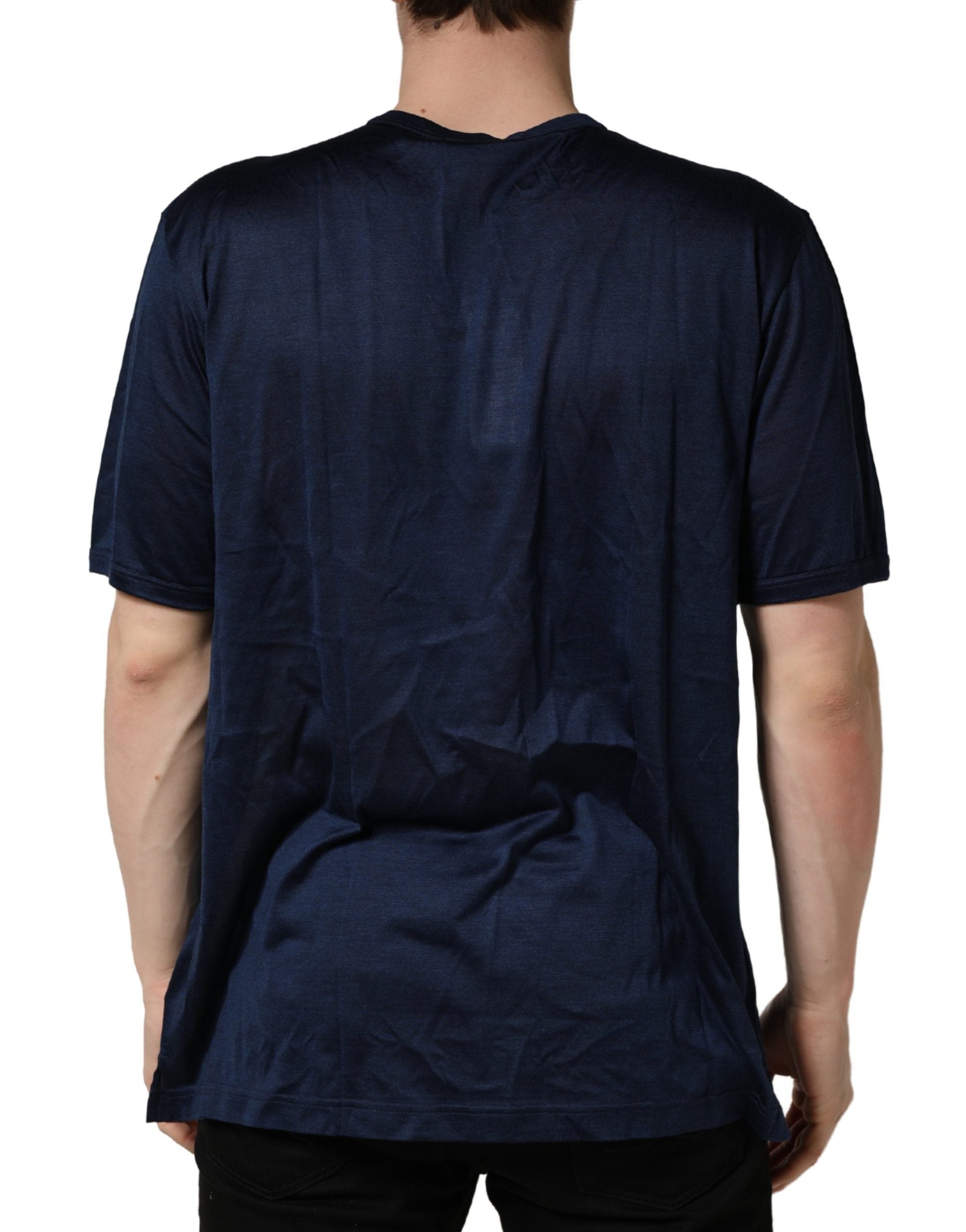 Dolce & Gabbana Dark Blue Silk Short Sleeve CrewNeck T-shirt - Luxe Nova