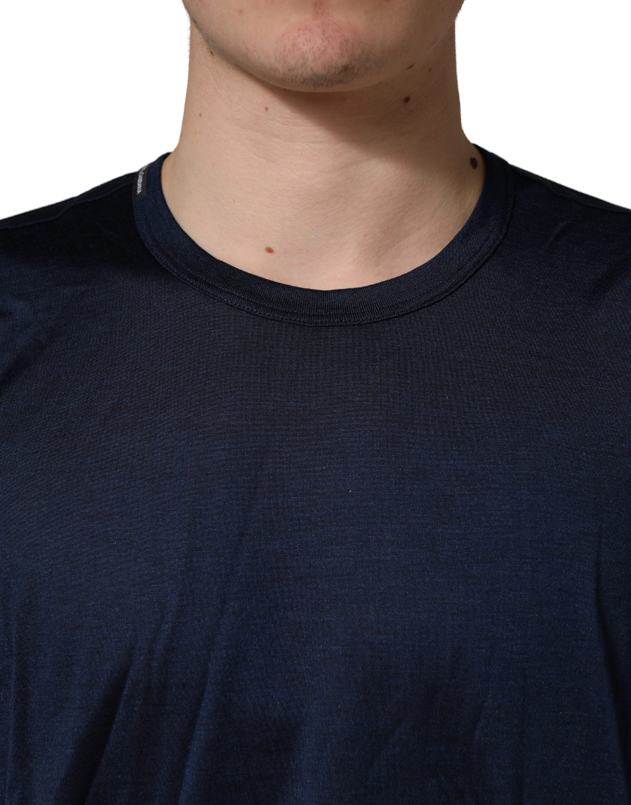 Dolce & Gabbana Dark Blue Silk Short Sleeve CrewNeck T-shirt - Luxe Nova