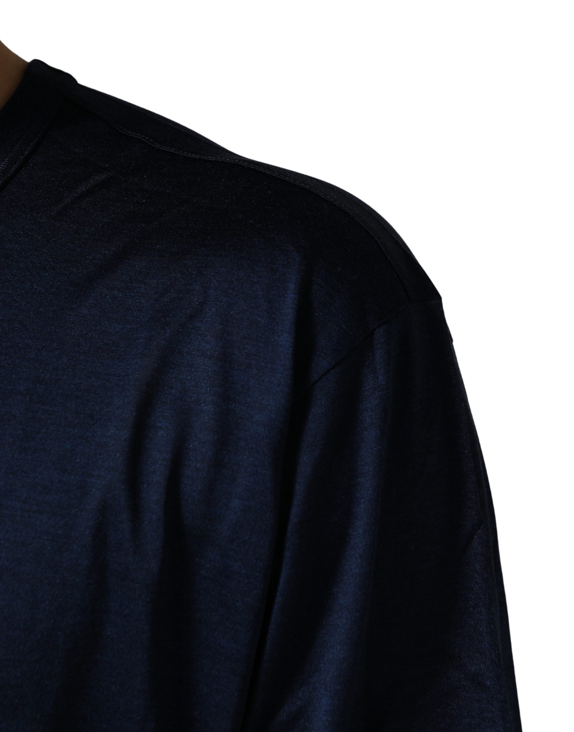 Dolce & Gabbana Dark Blue Silk Short Sleeve CrewNeck T-shirt - Luxe Nova