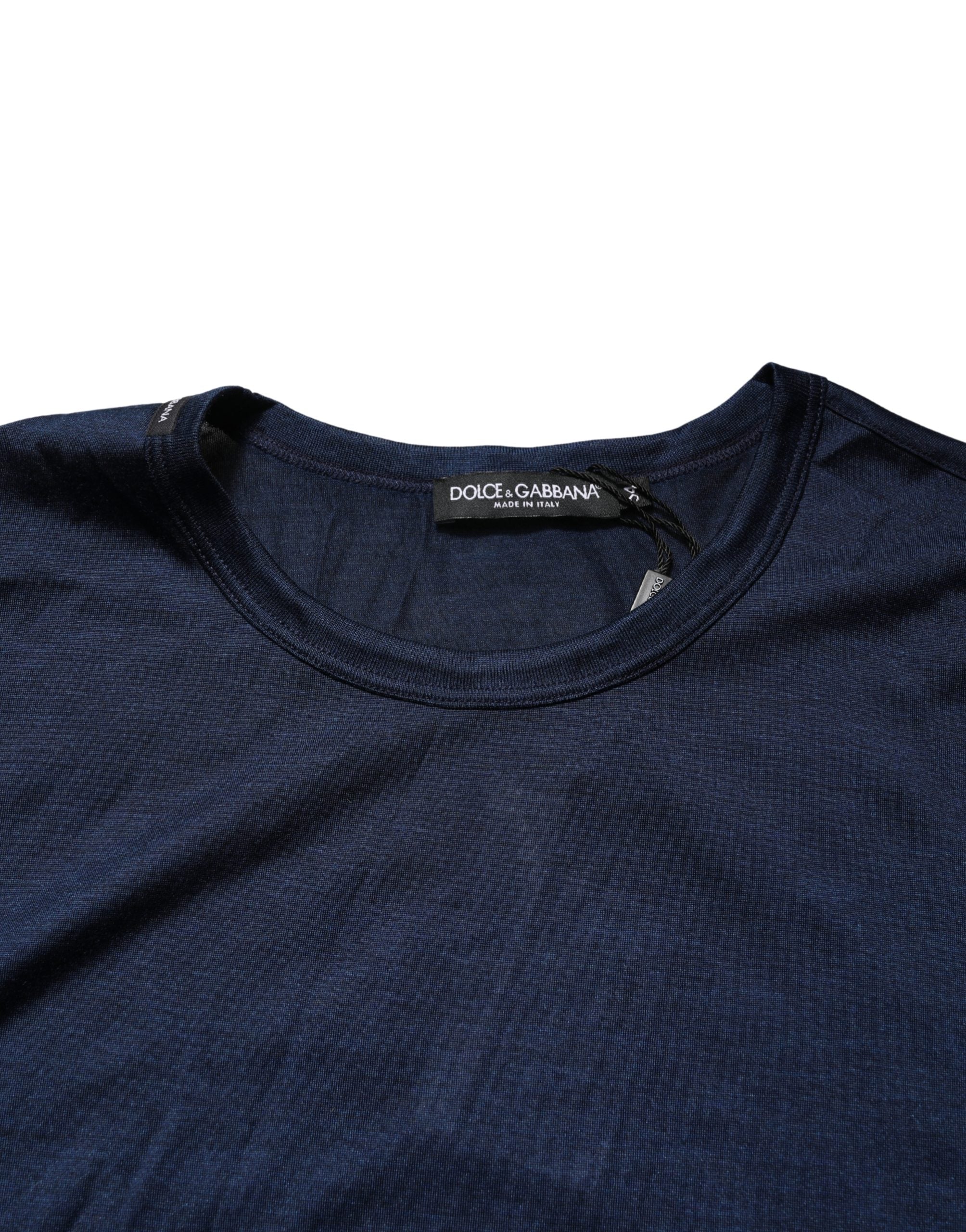 Dolce & Gabbana Dark Blue Silk Short Sleeve CrewNeck T-shirt - Luxe Nova