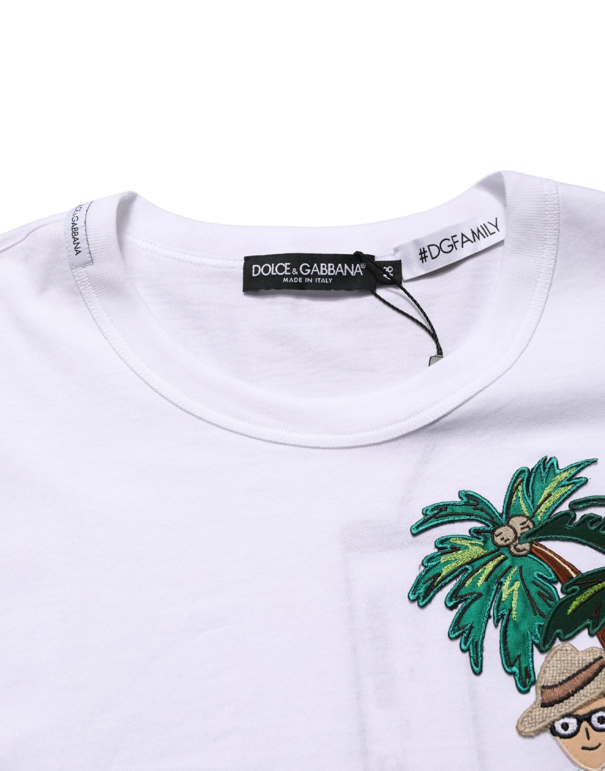 Dolce & Gabbana White Palm Embroidered Men Crew Neck T-shirt - Luxe Nova