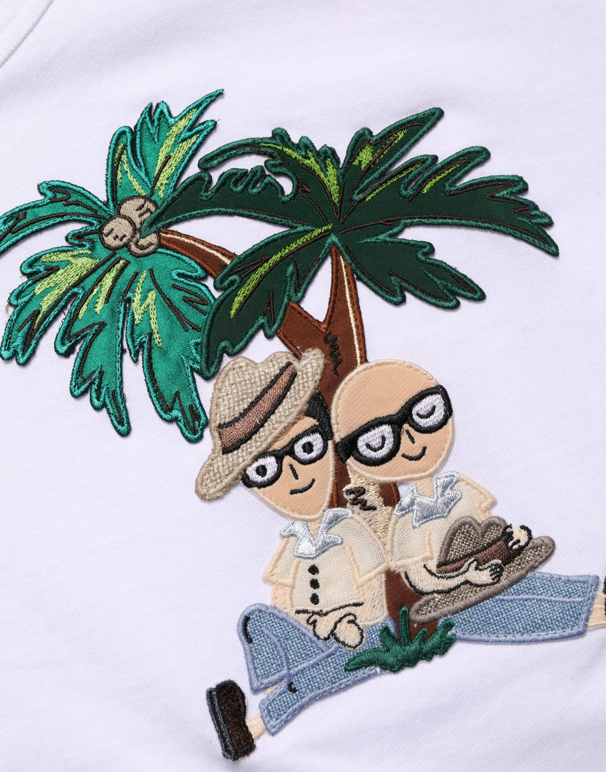 Dolce & Gabbana White Palm Embroidered Men Crew Neck T-shirt - Luxe Nova