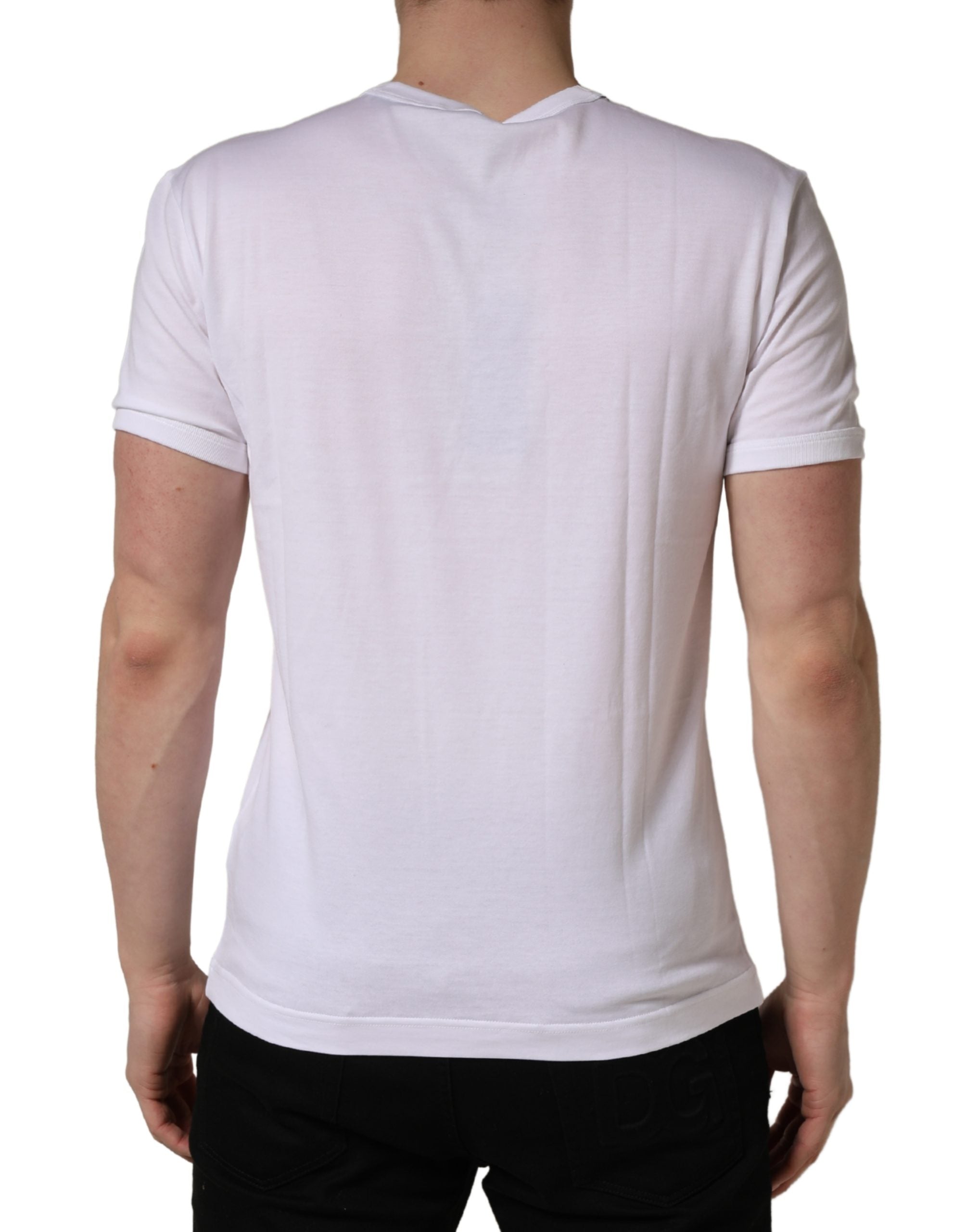 Dolce & Gabbana White Palm Embroidered Men Crew Neck T-shirt - Luxe Nova