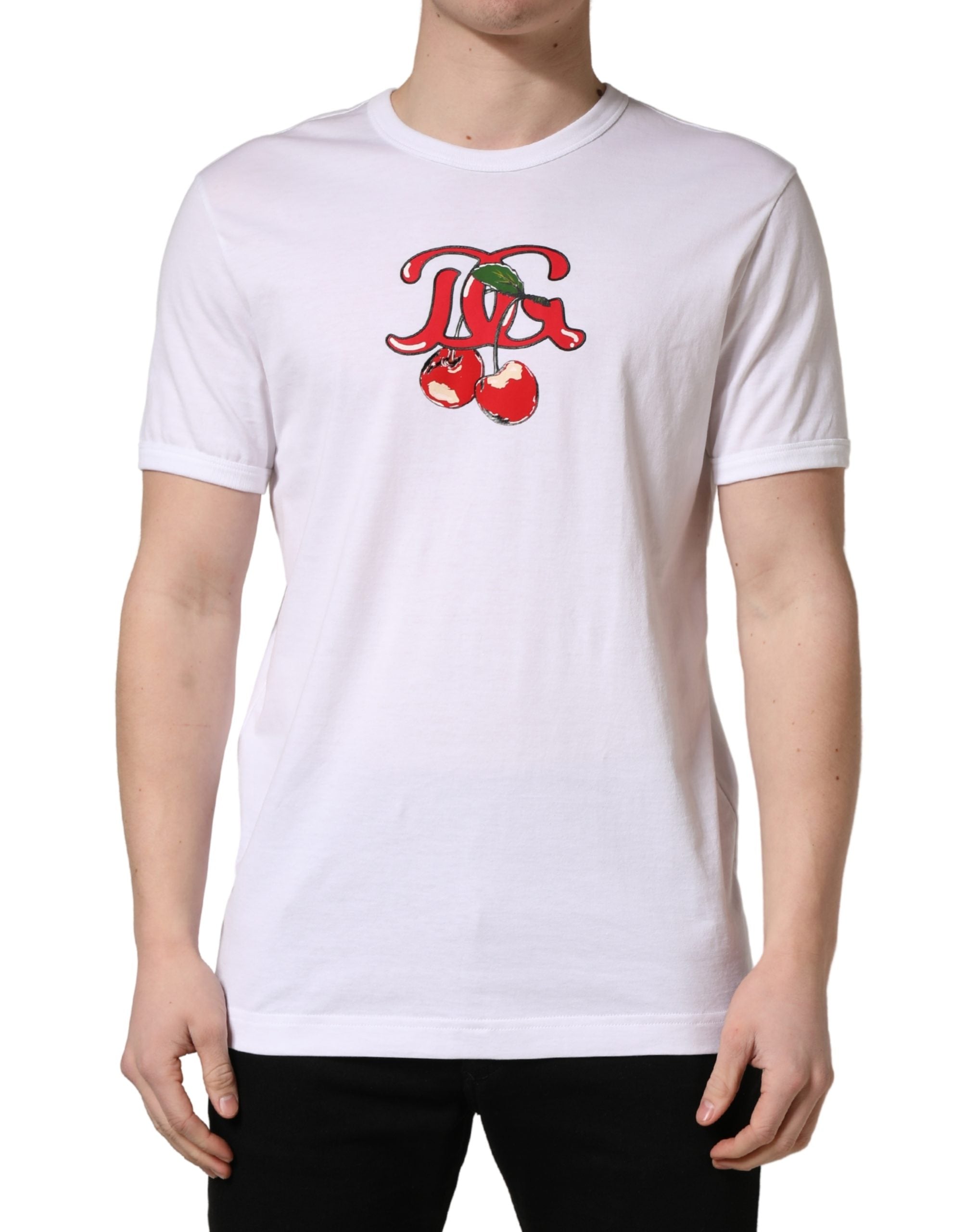 Dolce & Gabbana White DG Cherries Cotton Crew Neck  T-shirt - Luxe Nova