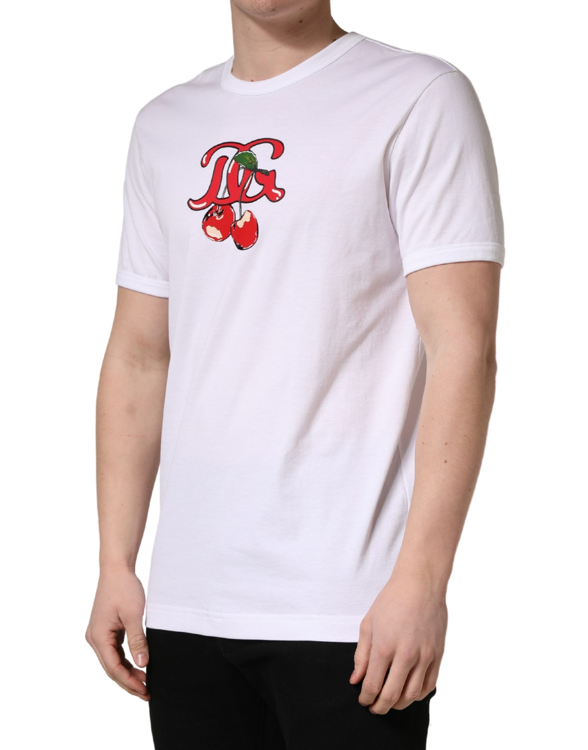 Dolce & Gabbana White DG Cherries Cotton Crew Neck  T-shirt - Luxe Nova