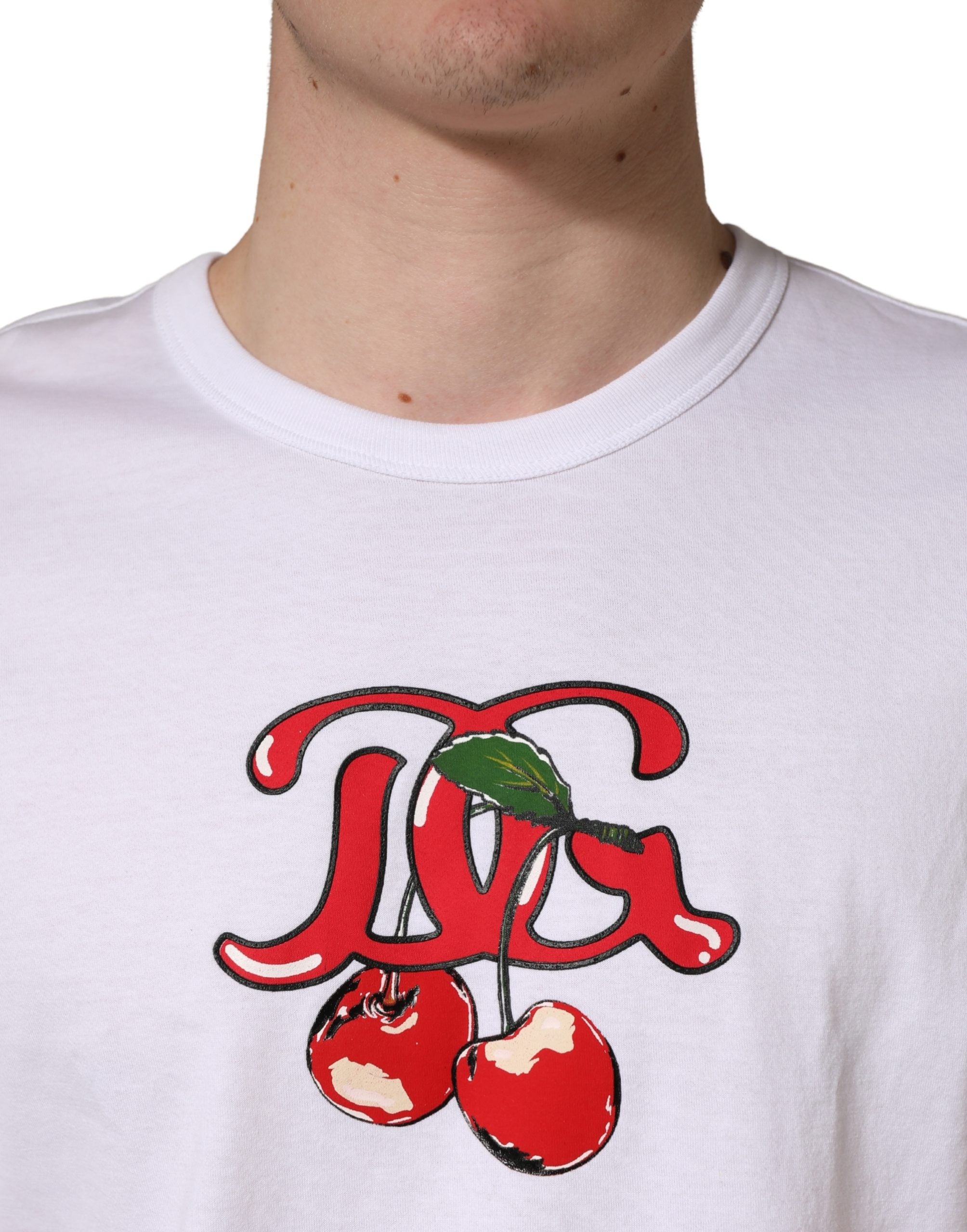 Dolce & Gabbana White DG Cherries Cotton Crew Neck  T-shirt - Luxe Nova